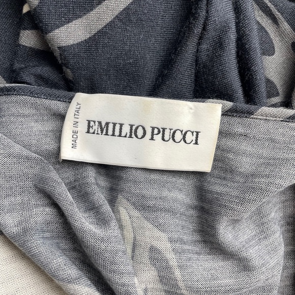 Emilio Pucci Top Batwing Sleeve Wool Blend Abstract Black White Gray Beige US 10 - Picture 8 of 9